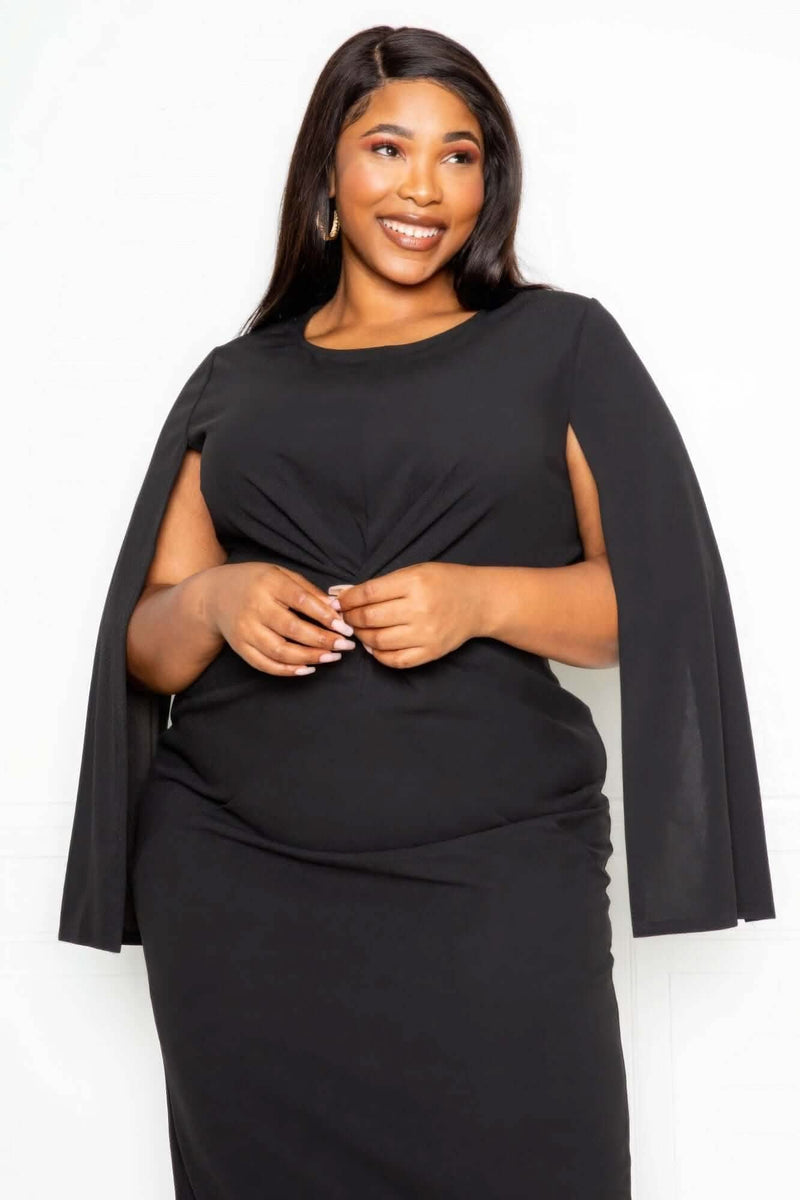 Cape Sleeve Dress With Knot Detail - Fit Me For 20
