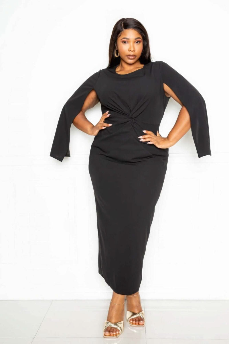 Cape Sleeve Dress With Knot Detail - Fit Me For 20