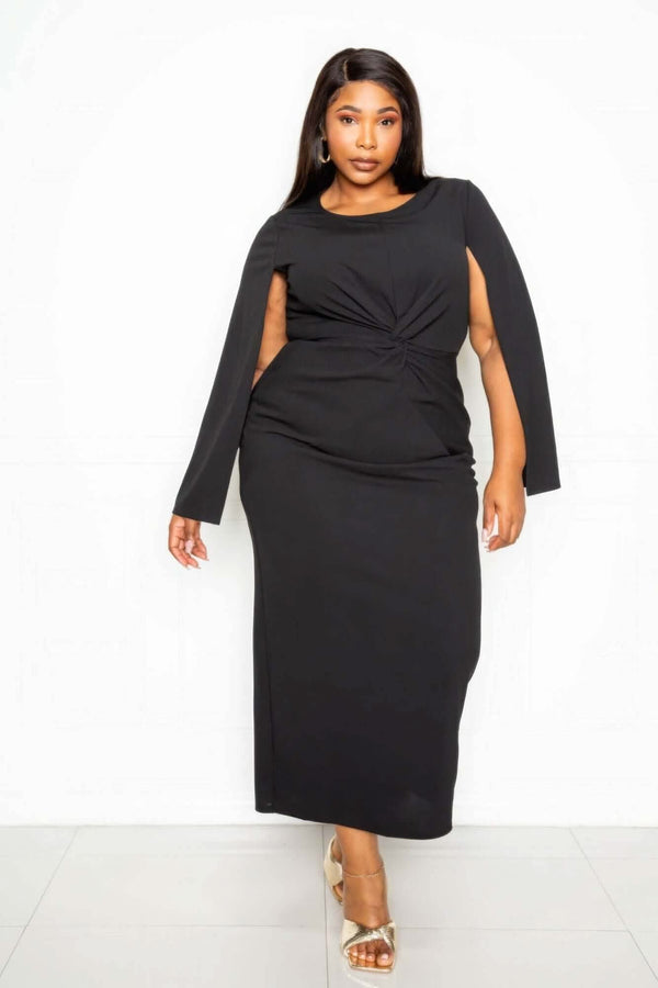 Cape Sleeve Dress With Knot Detail - Fit Me For 20