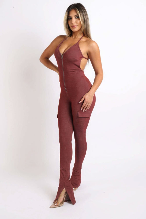 Cargo pocket halter jumpsuit - Fit Me For 20
