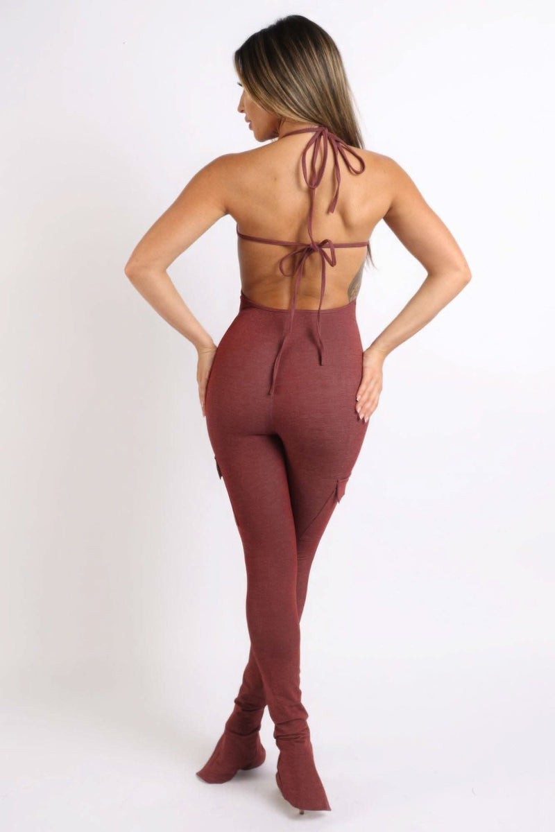 Cargo pocket halter jumpsuit - Fit Me For 20