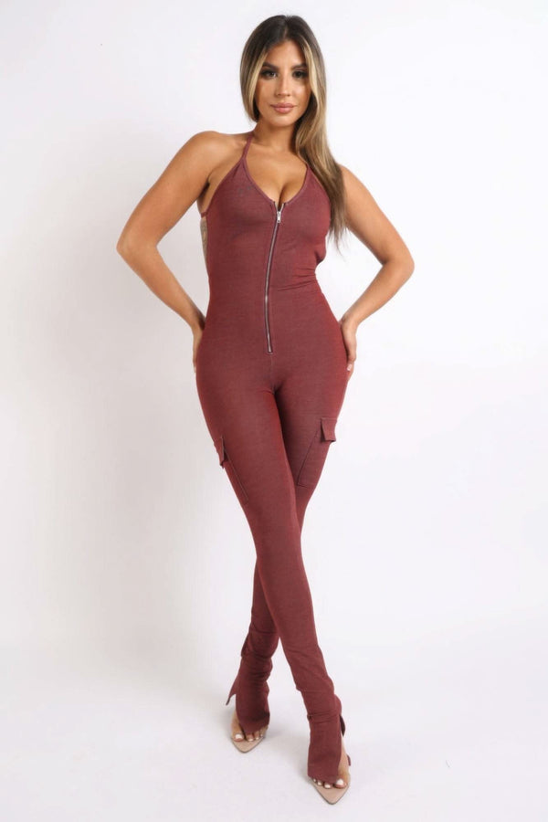 Cargo pocket halter jumpsuit - Fit Me For 20