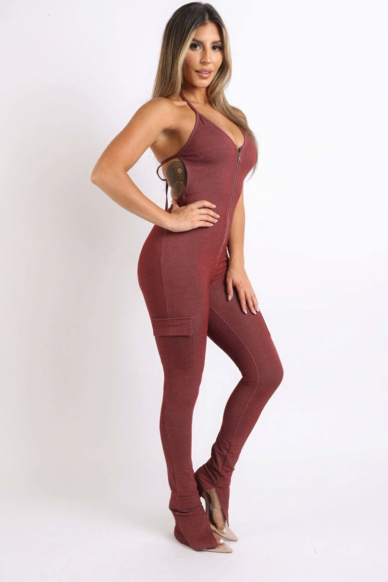 Cargo pocket halter jumpsuit - Fit Me For 20