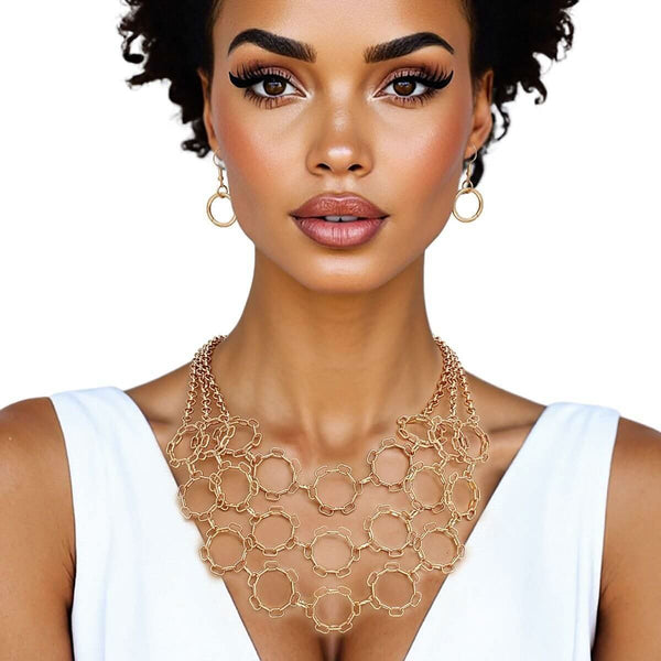 Chain Multi Row Multi Circle Gold Bib Necklace - Fit Me For 20