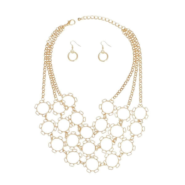 Chain Multi Row Multi Circle Gold Bib Necklace - Fit Me For 20