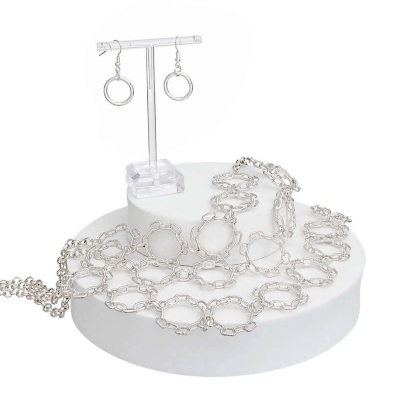 Chain Multi Row Multi Circle Silver Bib Necklace - Fit Me For 20