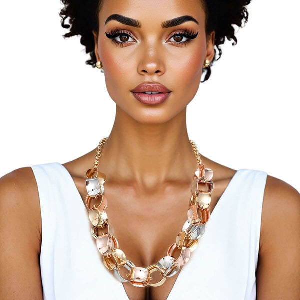 Chain Polished Multi Tone Oval Link Long Necklace - Fit Me For 20
