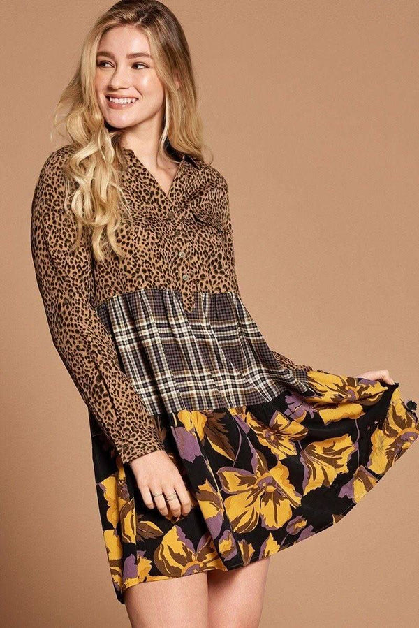 Cheetah Print Button-down Collard Shirt Dress - Fit Me For 20