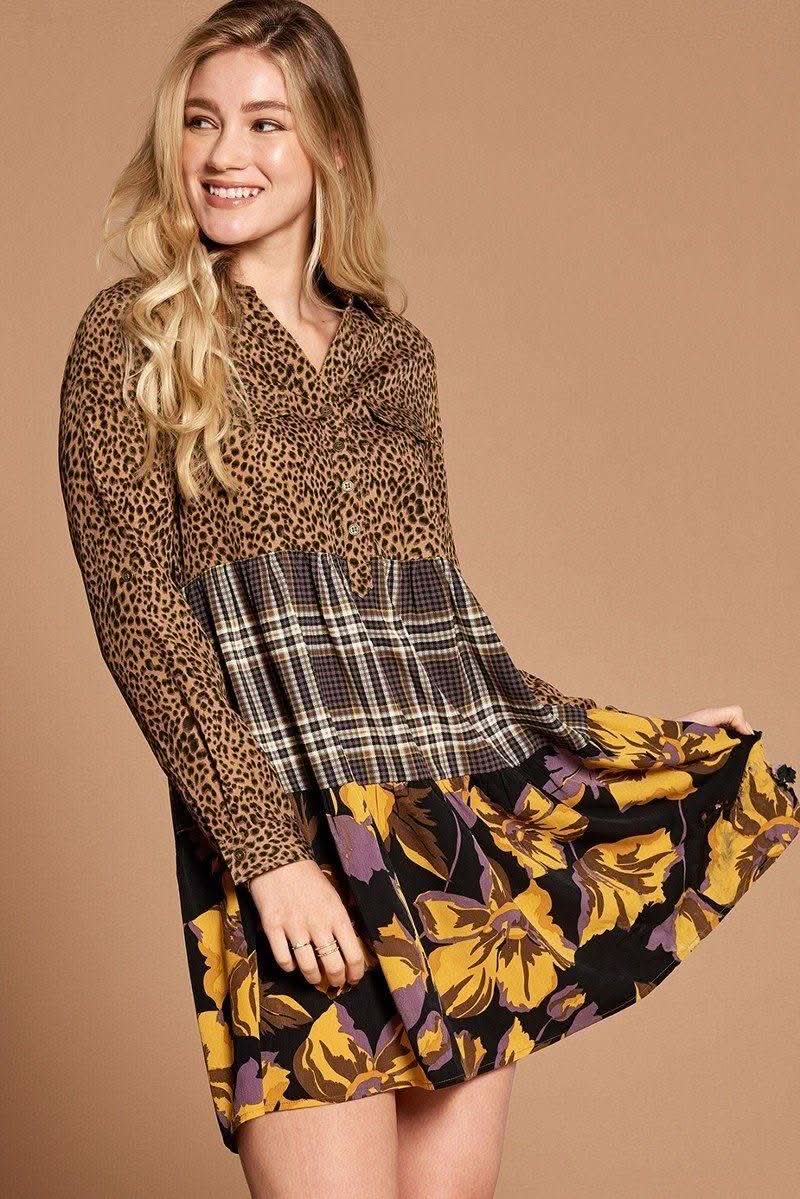 Cheetah Print Button-down Collard Shirt Dress - Fit Me For 20