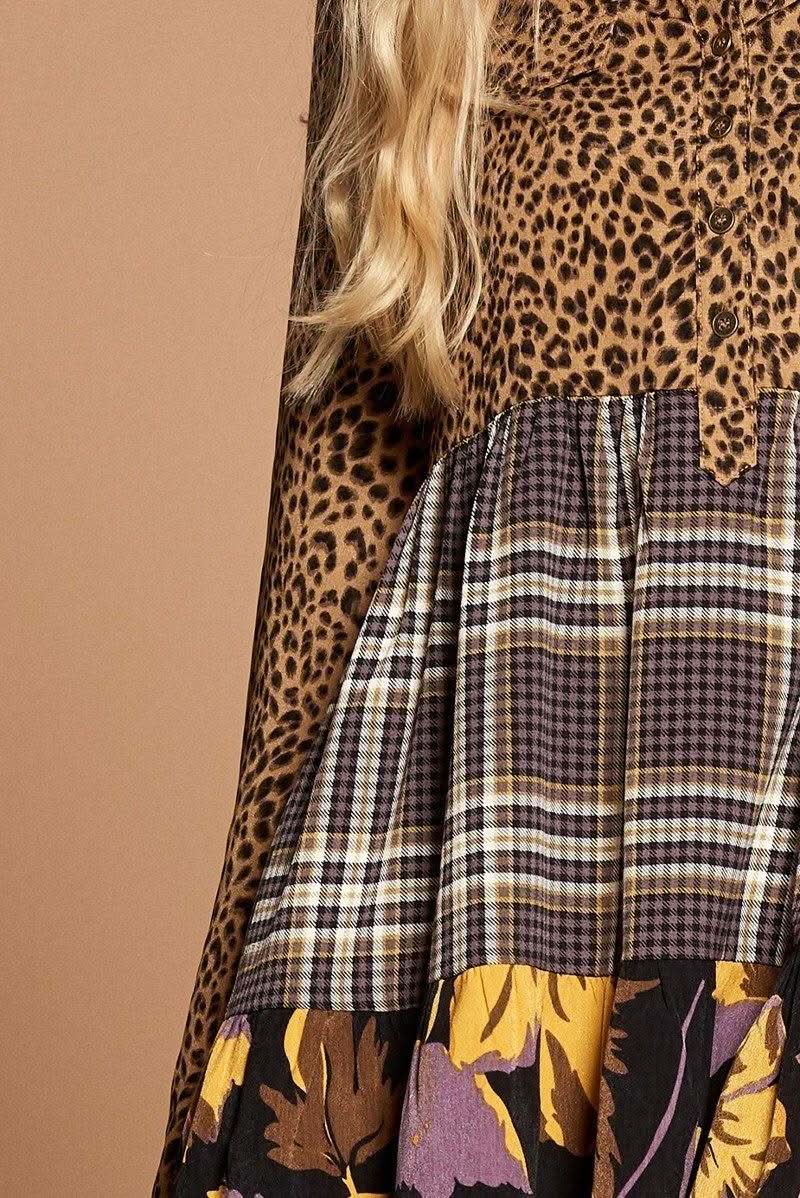 Cheetah Print Button-down Collard Shirt Dress - Fit Me For 20