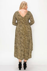 Cheetah Print Dress Featuring A Round Neck - Fit Me For 20