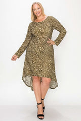 Cheetah Print Dress Featuring A Round Neck - Fit Me For 20