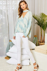 Chocker Neck Surplice Hi-lo Tie-dye Top - Fit Me For 20