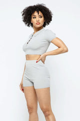 Collar Crop Top + Shorts Set - Fit Me For 20
