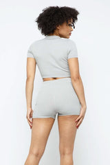 Collar Crop Top + Shorts Set - Fit Me For 20