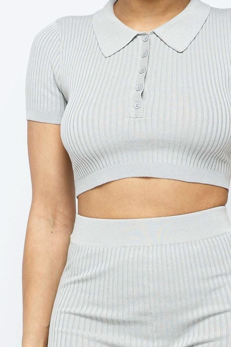 Collar Crop Top + Shorts Set - Fit Me For 20