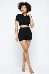 Collar Crop Top + Shorts Set - Fit Me For 20