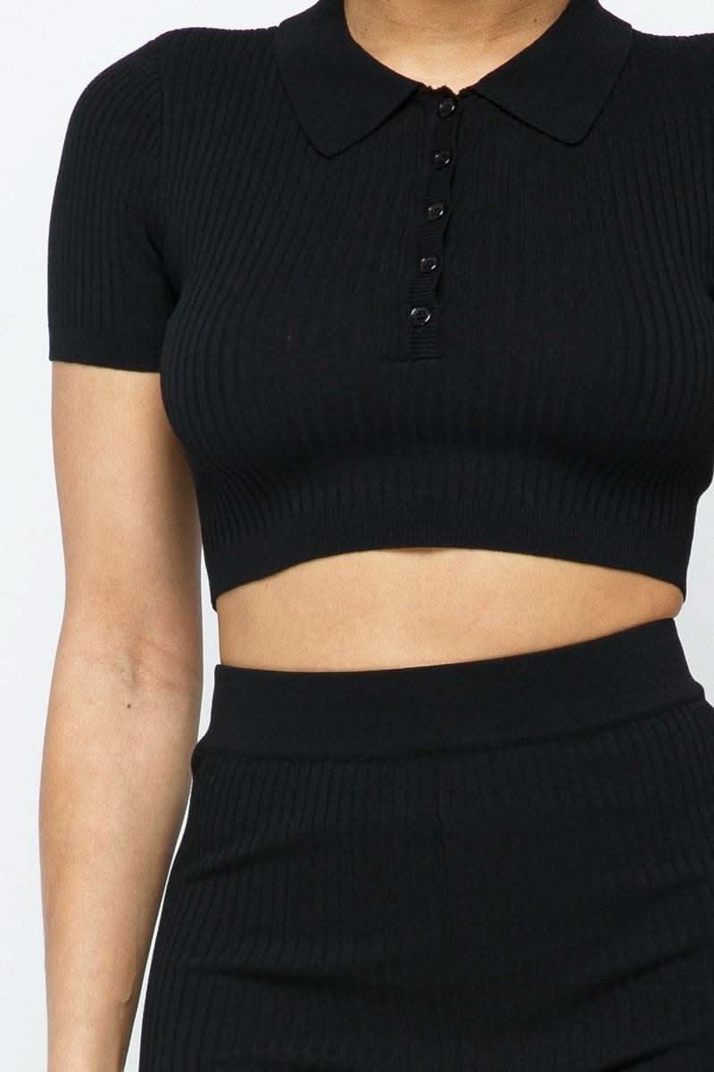 Collar Crop Top + Shorts Set - Fit Me For 20