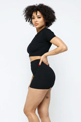 Collar Crop Top + Shorts Set - Fit Me For 20