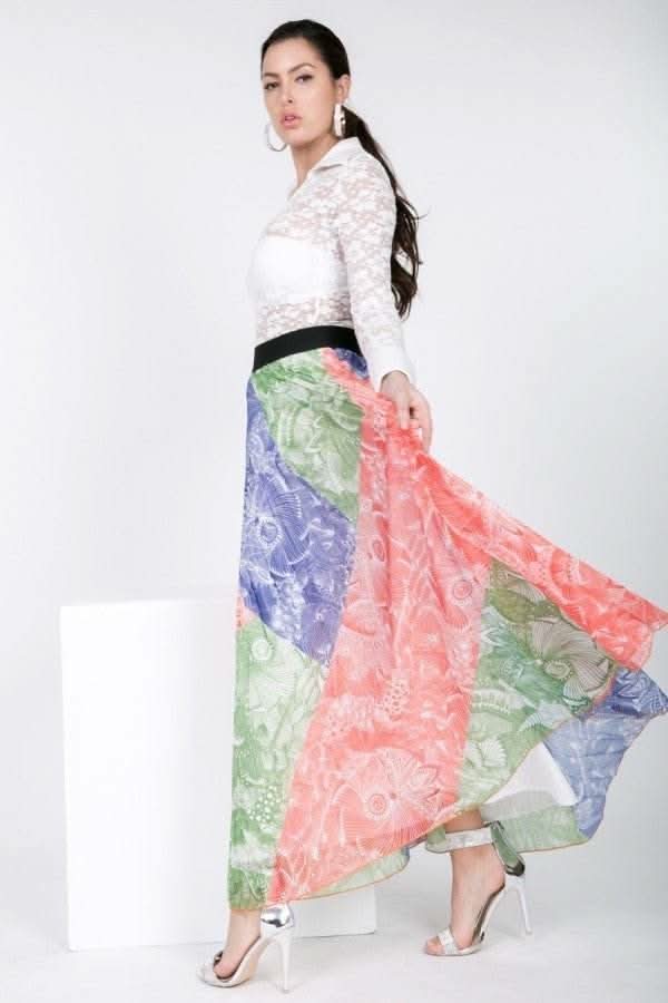 Color Block Pleated Maxi Skirt - Fit Me For 20