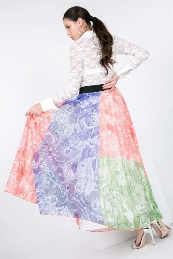 Color Block Pleated Maxi Skirt - Fit Me For 20