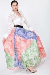 Color Block Pleated Maxi Skirt - Fit Me For 20