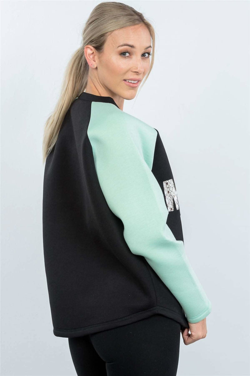 Contrast Sleeve Curved Hem Sweater - Fit Me For 20