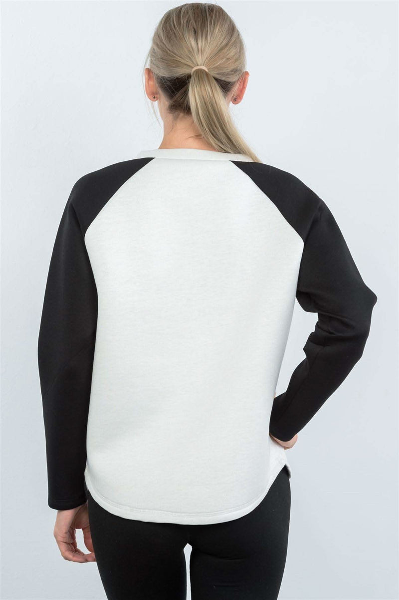 Contrast Sleeve Curved Hem Sweater - Fit Me For 20