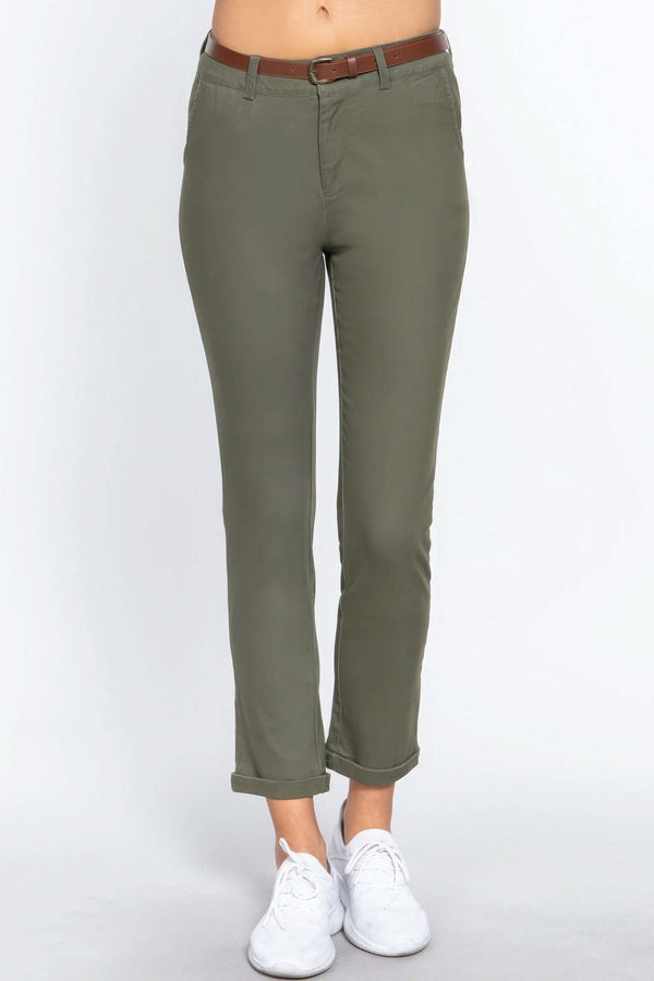 Cotton-span Twill Belted Long Pants - Fit Me For 20