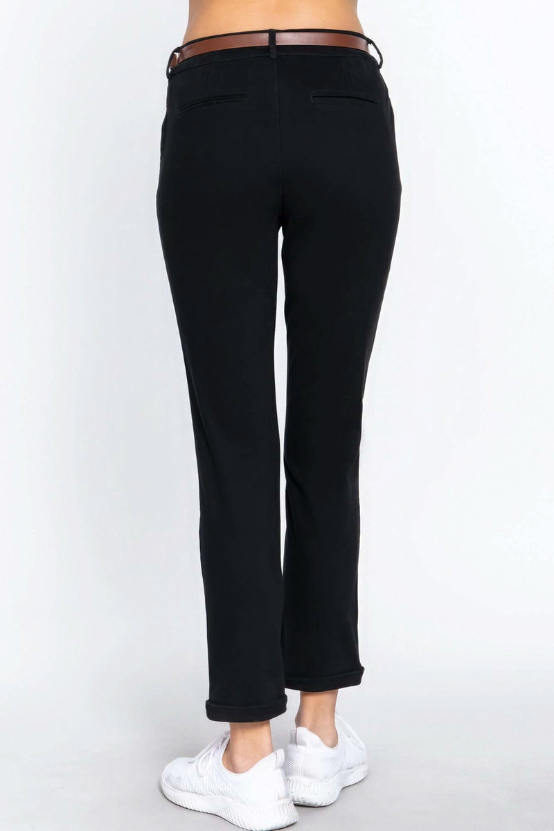 Cotton-span Twill Belted Long Pants - Fit Me For 20