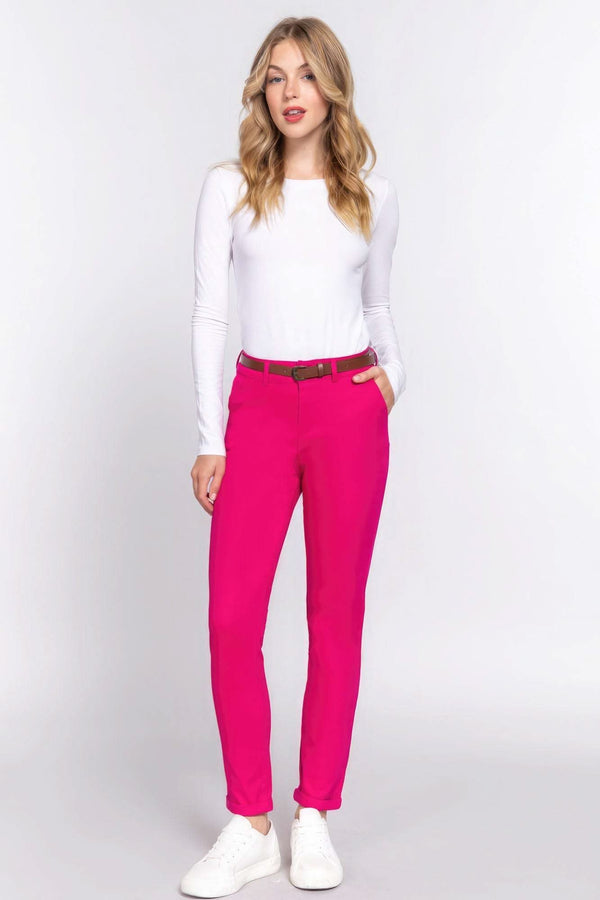 Cotton-span Twill Belted Long Pants - Fit Me For 20