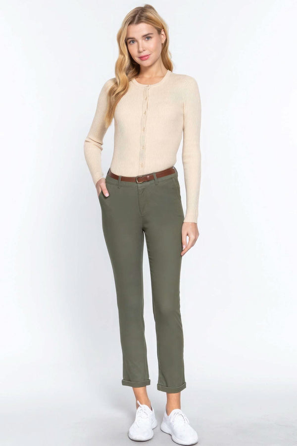 Cotton-span Twill Belted Long Pants - Fit Me For 20