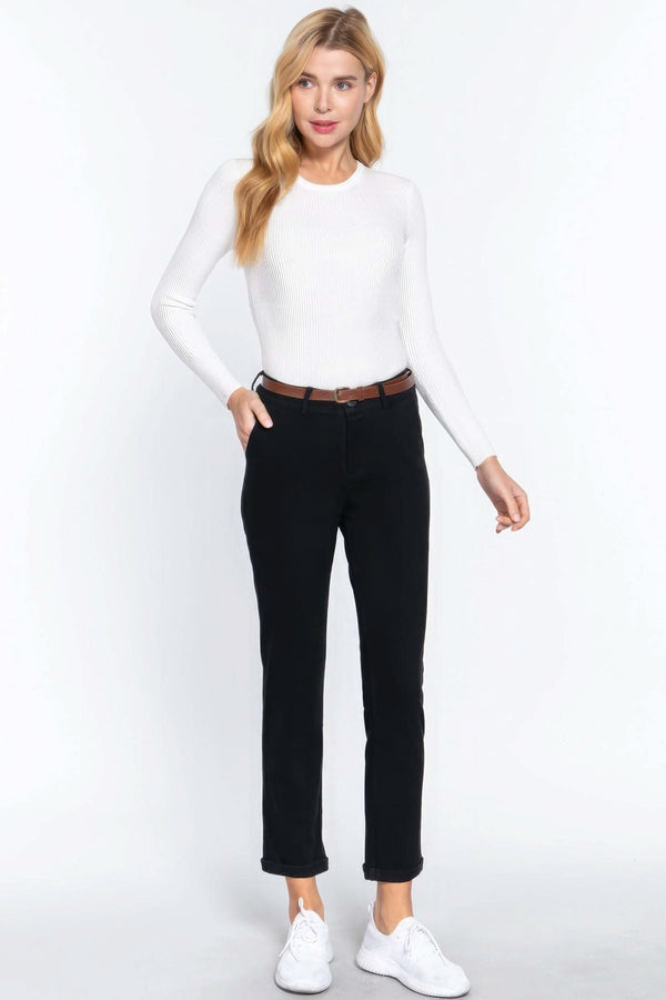 Cotton-span Twill Belted Long Pants - Fit Me For 20