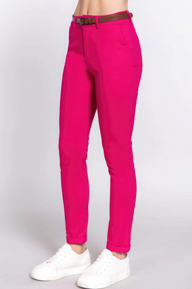 Cotton-span Twill Belted Long Pants - Fit Me For 20