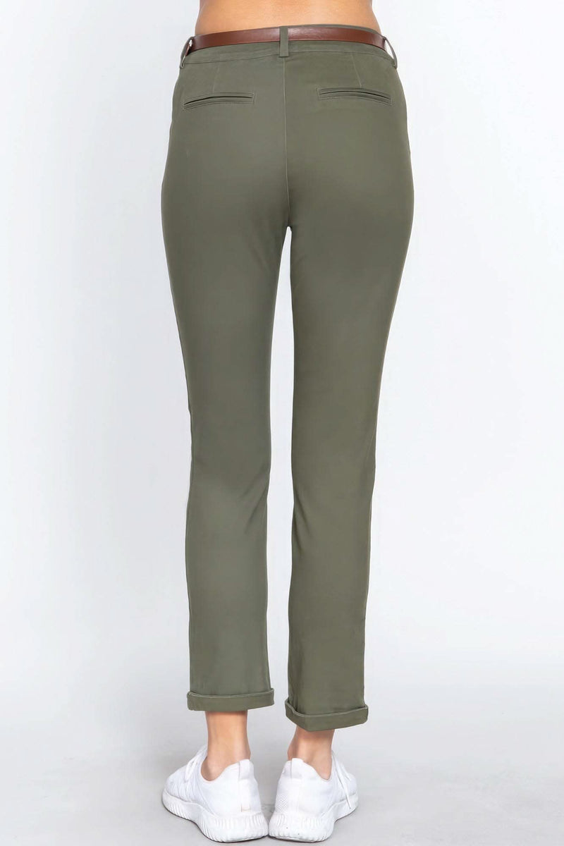 Cotton-span Twill Belted Long Pants - Fit Me For 20