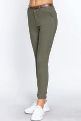Cotton-span Twill Belted Long Pants - Fit Me For 20