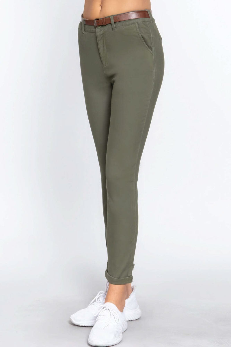 Cotton-span Twill Belted Long Pants - Fit Me For 20