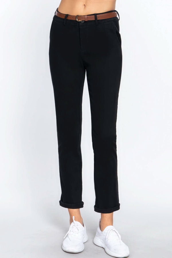 Cotton-span Twill Belted Long Pants - Fit Me For 20