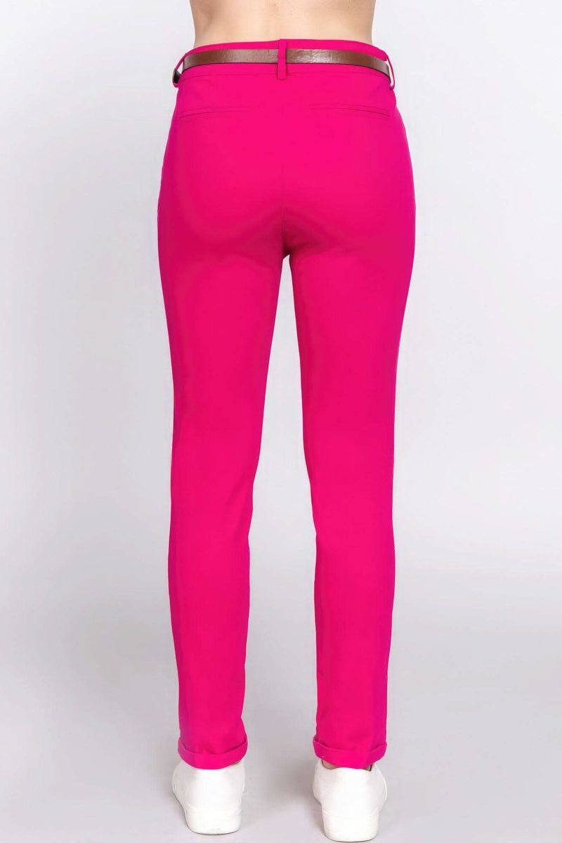 Cotton-span Twill Belted Long Pants - Fit Me For 20
