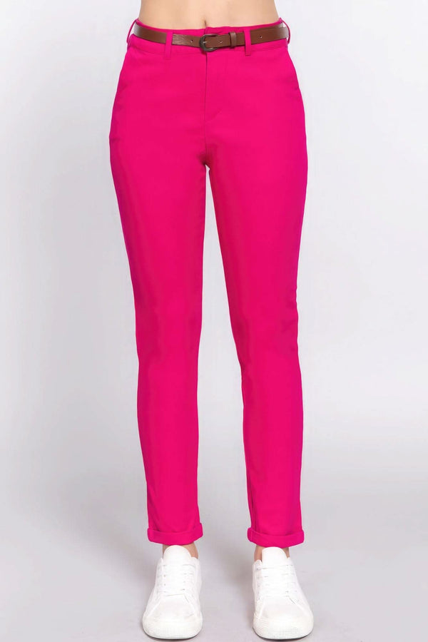 Cotton-span Twill Belted Long Pants - Fit Me For 20