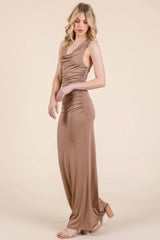 Cowl Neck Cross Back Shirring Maxi Dress - Fit Me For 20