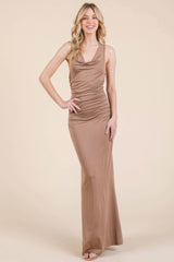 Cowl Neck Cross Back Shirring Maxi Dress - Fit Me For 20