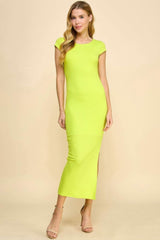 Crew Neck Cap Sleeve Rib W/ Lining Maxi Dress - Fit Me For 20
