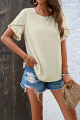 Crewneck Chiffon Polka Dot Ruffle Short Sleeved To - Fit Me For 20