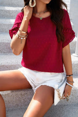 Crewneck Chiffon Polka Dot Ruffle Short Sleeved To - Fit Me For 20
