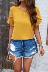 Crewneck Chiffon Polka Dot Ruffle Short Sleeved To - Fit Me For 20