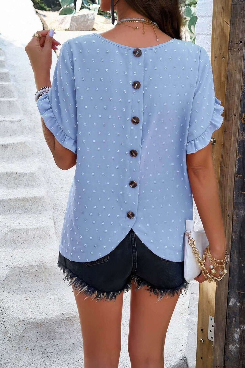 Crewneck Chiffon Polka Dot Ruffle Short Sleeved To - Fit Me For 20