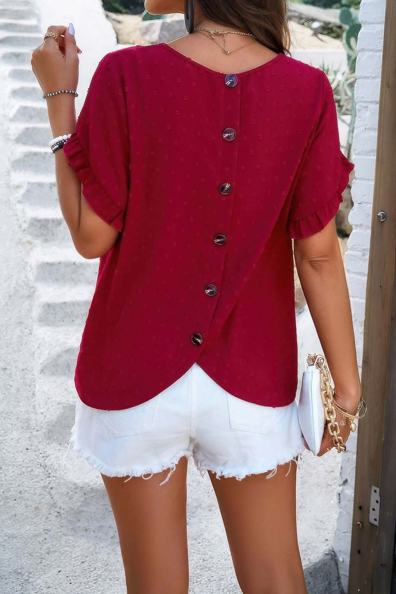 Crewneck Chiffon Polka Dot Ruffle Short Sleeved To - Fit Me For 20
