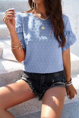 Crewneck Chiffon Polka Dot Ruffle Short Sleeved To - Fit Me For 20