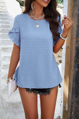 Crewneck Chiffon Polka Dot Ruffle Short Sleeved To - Fit Me For 20
